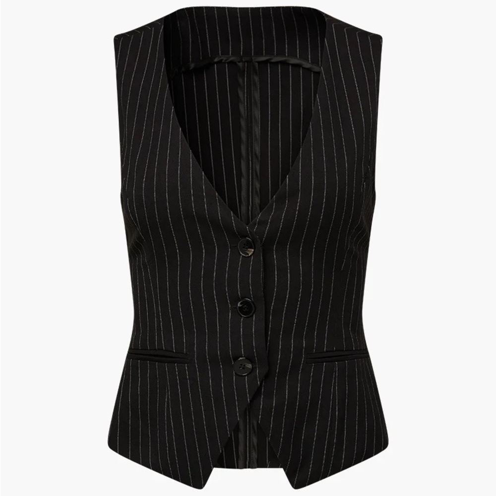Trendy Black Fitted Pinstripe Vest Size 4 / Small